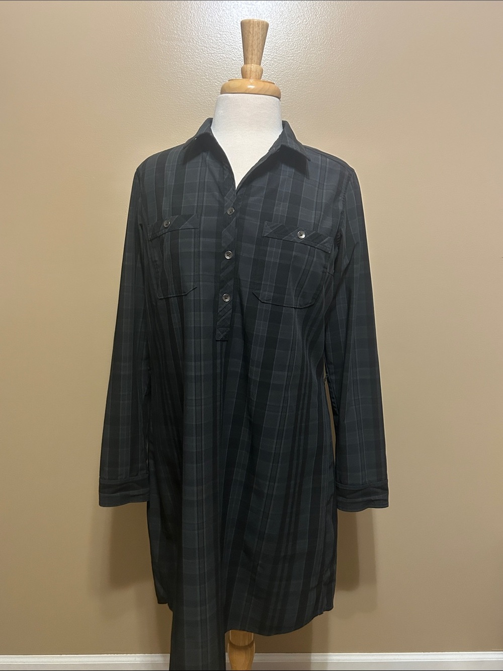 Eddie Bauer Black Plaid Lightweight Shirt Dress